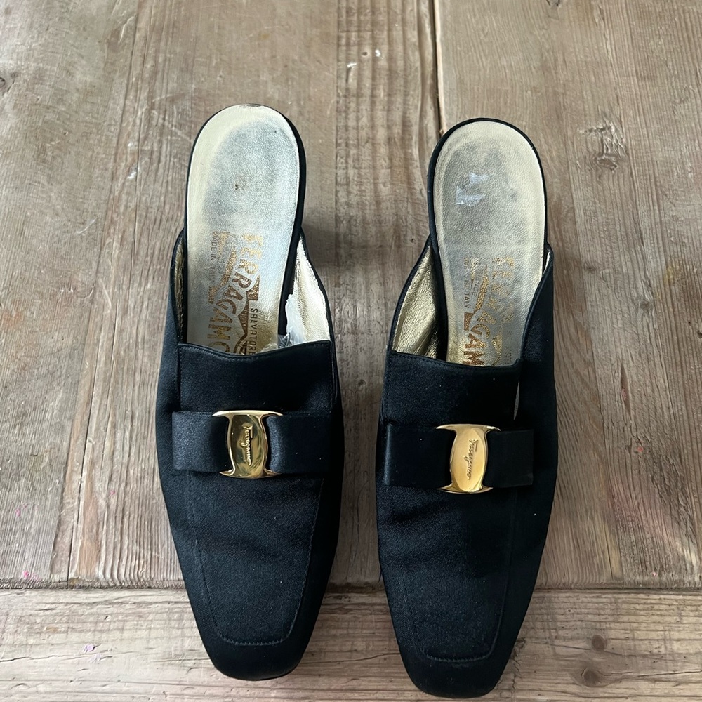 Salvatore Ferragamo Black and Gold Mules - Picture 8 of 15
